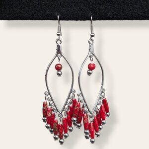 (2/$20) Red Beaded Dangling Earrings